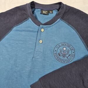 AKWA Classic US House Representatives Henley Shirt Mens Large Blue Long Sleeve